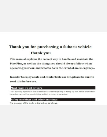 subaru pleo plus 2018-2019 owners manual in english